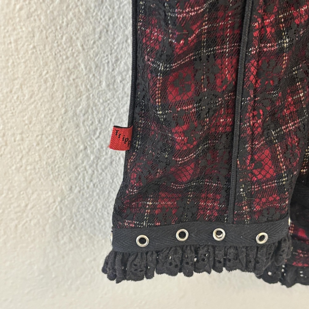 Tripp NYC Plaid Lace Corset Top Size 1X Punk Goth Emo Y2K Grommet - Picture 10 of 15